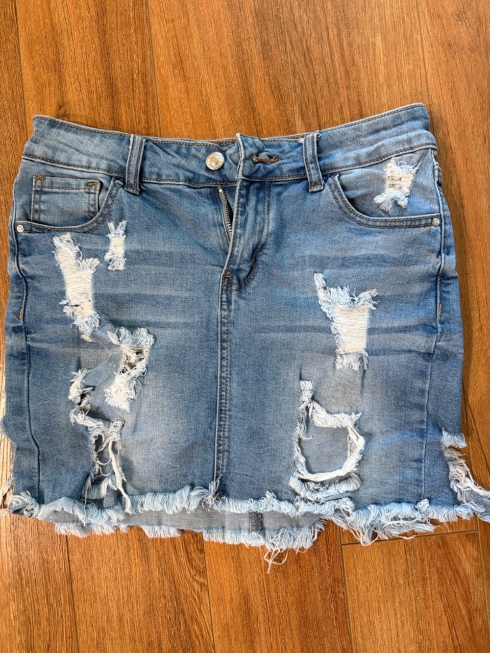 Forever 21 Light Blue Distressed Denim Mini Skirt